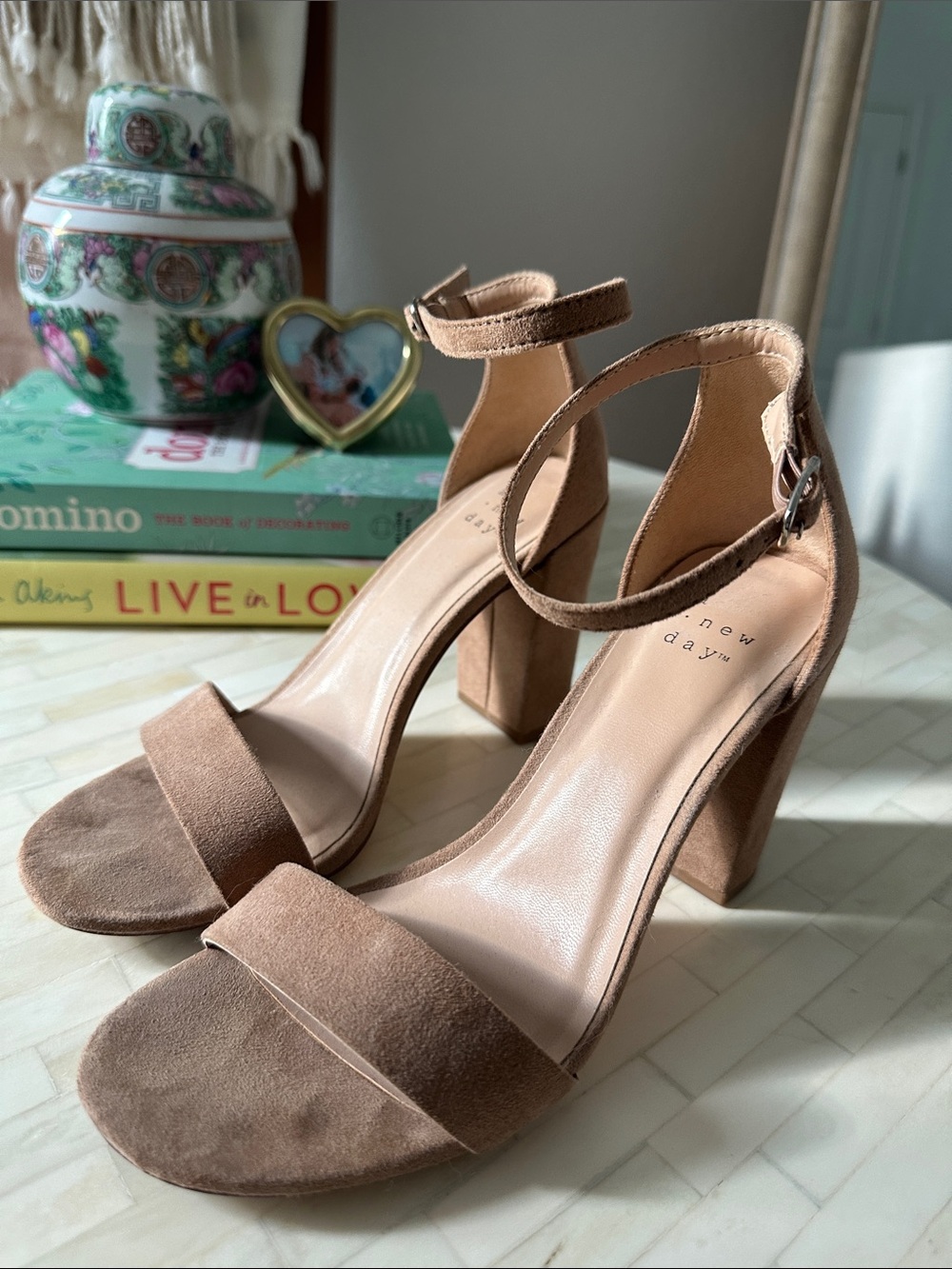 a new day Taupe Suede Block Heel Sandals